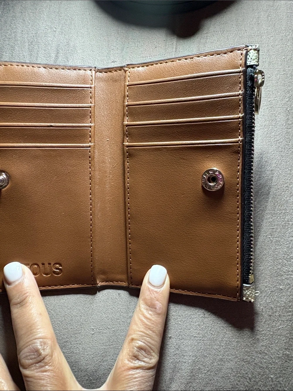 TOUS Cream Wallet with Gray Monogram Pattern